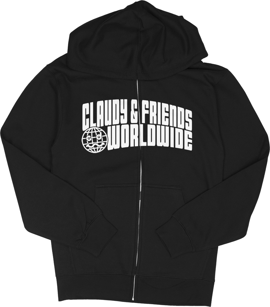 CLAUDY N' FRIENDS® BLACK ZIP-UP HOODIE