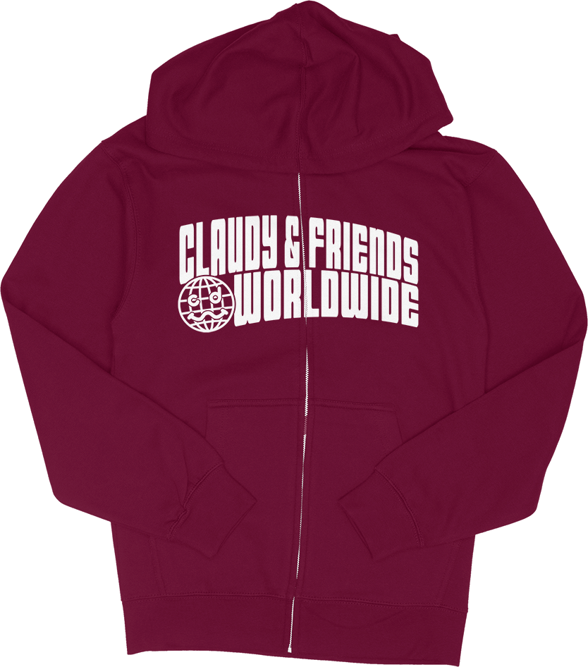 CLAUDY N' FRIENDS® MAROON ZIP-UP HOODIE