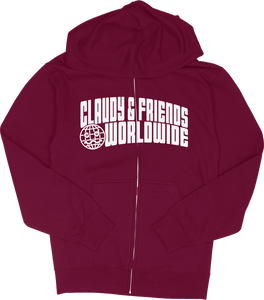 CLAUDY N' FRIENDS® MAROON ZIP-UP HOODIE